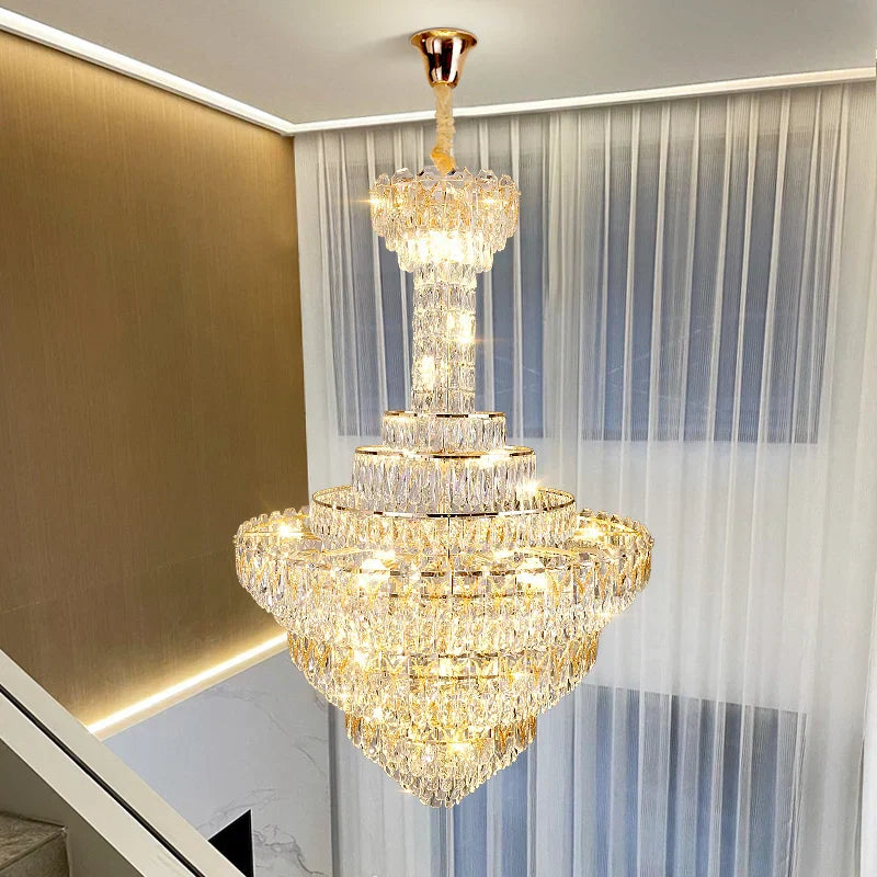 European Crystal Chandelier for Large Living Room, Villa Hollow Hall, Staircase Floor