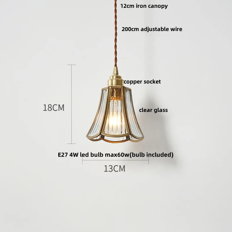 Glass LED Pendant Light Fixture with Copper Socket for Dining Room & Porch