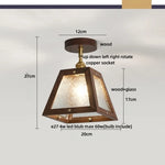 Nordic LED Ceiling Light Amber Glass Wood Brass Flush Mount Lamp