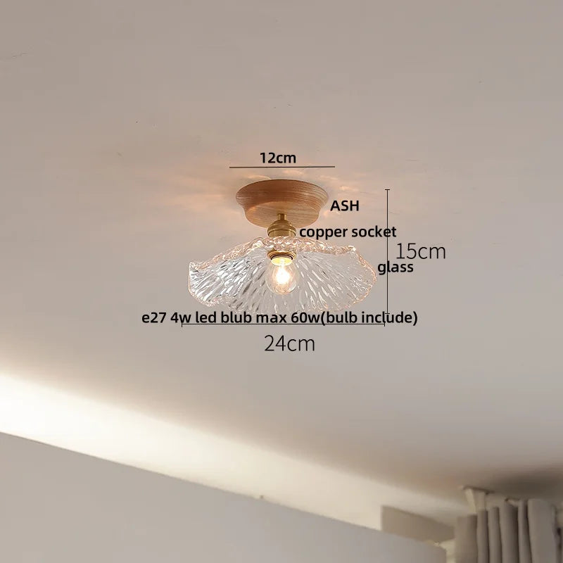 White Ceramic LED Ceiling Lamp Wood Ash Nordic Modern Copper Light