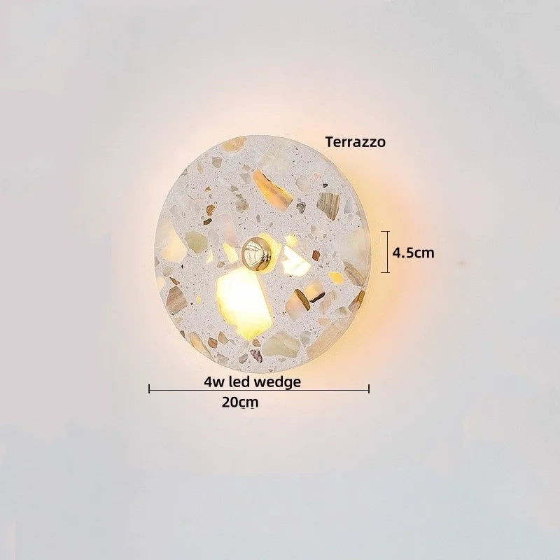 Nordic LED Wall Sconce Black Iron Round Marble Light Fixture