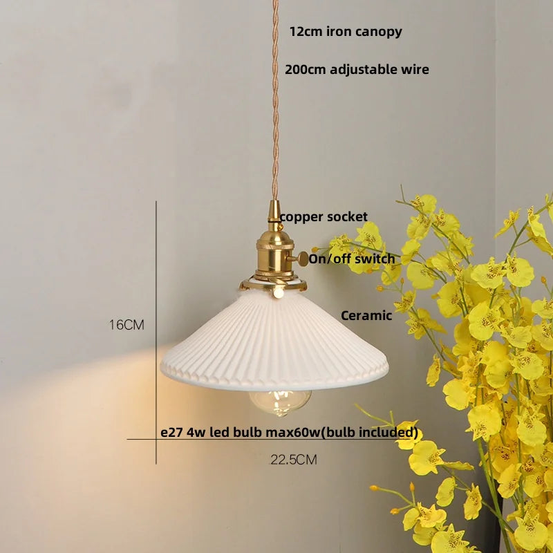 White Ceramic LED Pendant Light Fixture, Modern Nordic Hanging Lamp