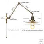 Vintage Industrial Long Arm Adjustable LED Wall Sconce Pull Chain Switch Bedside Lamp