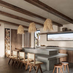 Handwoven Rattan LED Chandelier Pendant Light Fixture for Dining Room & Bar