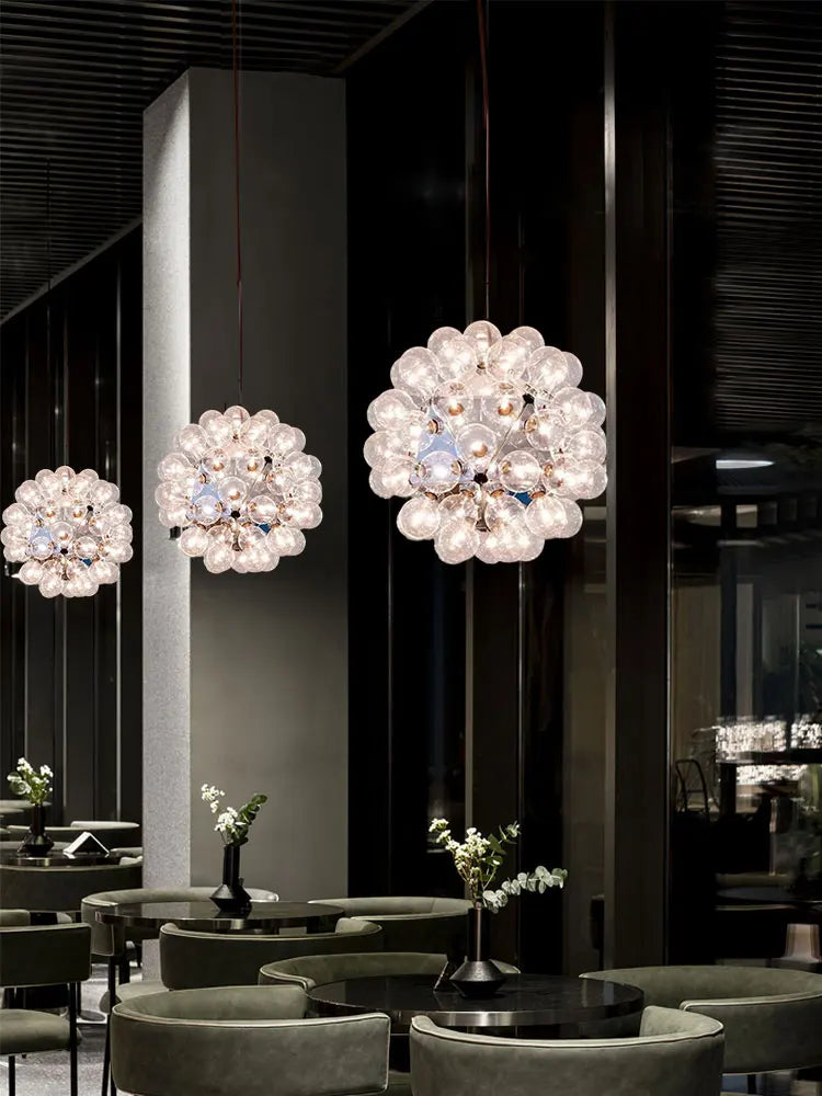 Clear Glass Bubble G4 LED Dandelion Chandelier - Gold/Silver/Black Hardware