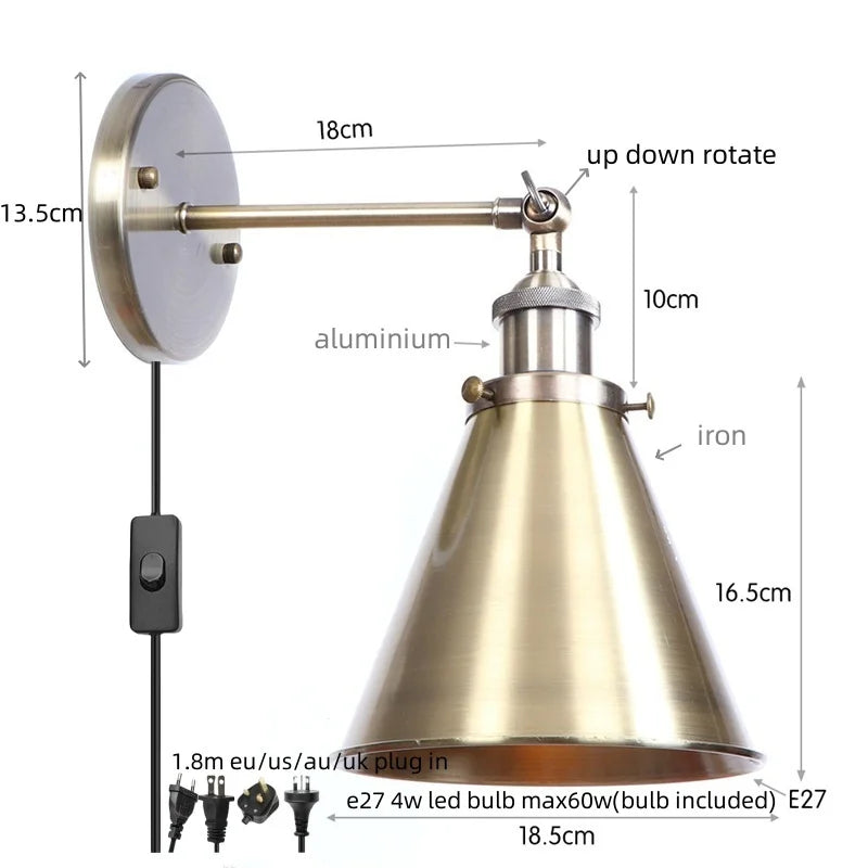 Afralia™ Iron LED Wall Lamp Vintage Style Wandlamp Industrial Luminaire