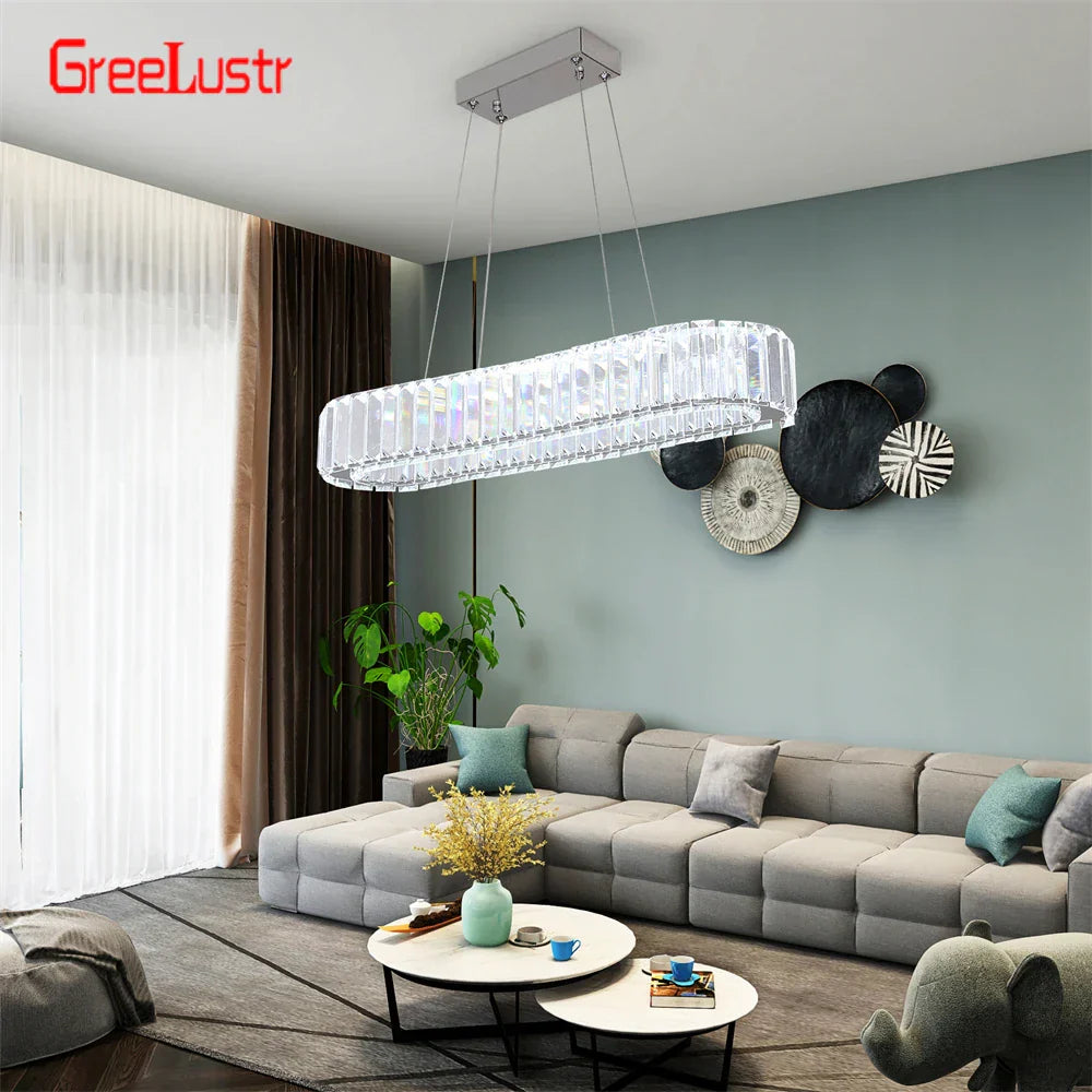 Crystal Oval Design LED Chandelier: Modern Large Pendant Light for Living Room & Bedroom