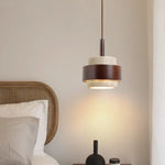 LED Wood Pendant Light Fixture Wabi Sabi Hang Lamp for Living Room