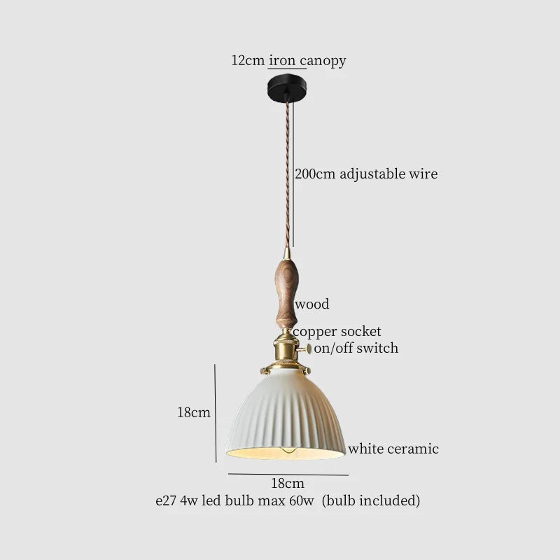 White Ceramic Brass LED Pendant Light - Vintage Japanese Hanglamp