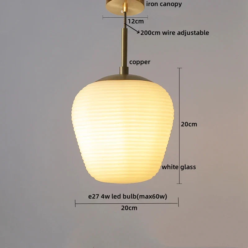 Glass Copper LED Pendant Chandelier for Bedroom Dining Living Room