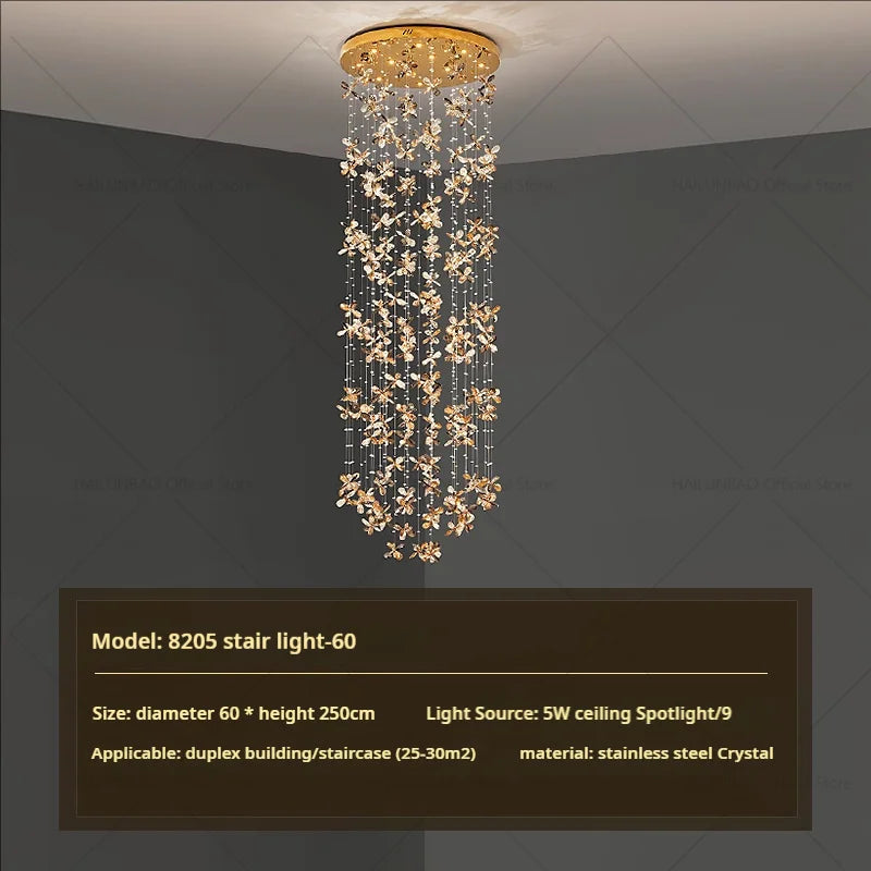 Crystal Staircase Chandelier | Modern Elegant Loft Villa Lighting Fixture