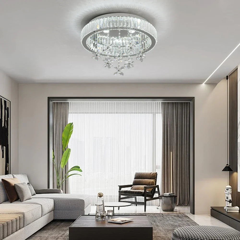 Luxury Crystal Ceiling LED Pendant Chandelier Silver Fixtures for Home Decor