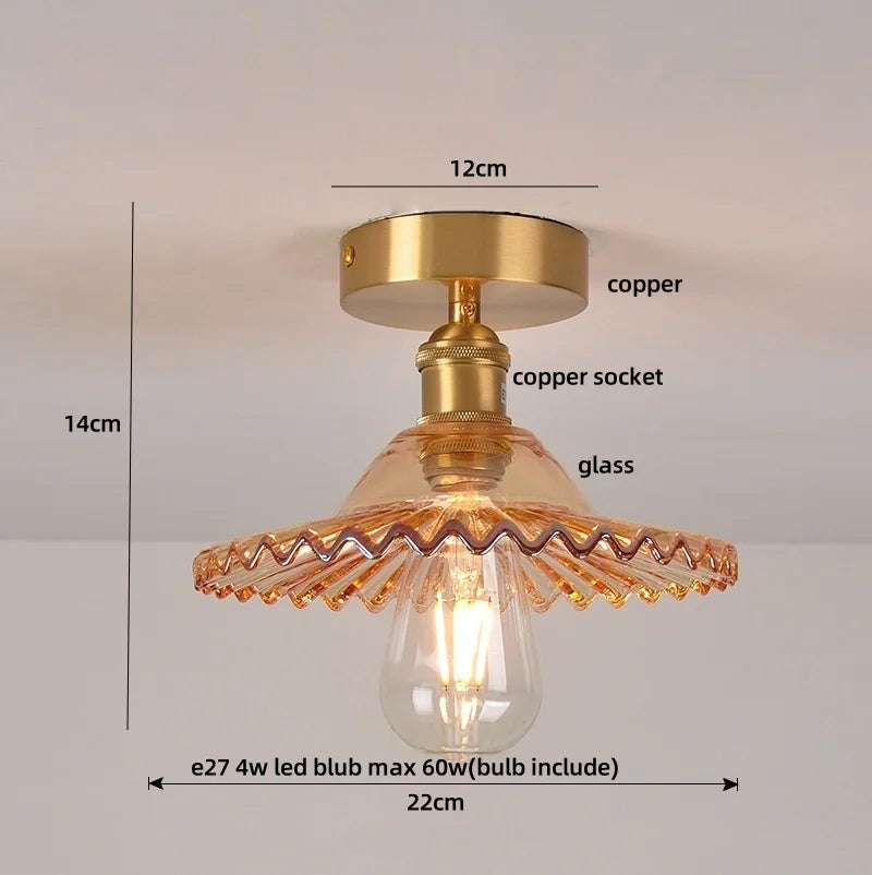 Glass Flush Mounted Ceiling Light Fixture - Modern Nordic Green Glass LED Ceiling Lamp