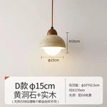 Japanese Wooden Stone Chandelier Pendant Light, Wabi-Sabi Style Yellow Cavity-Stone Lamp