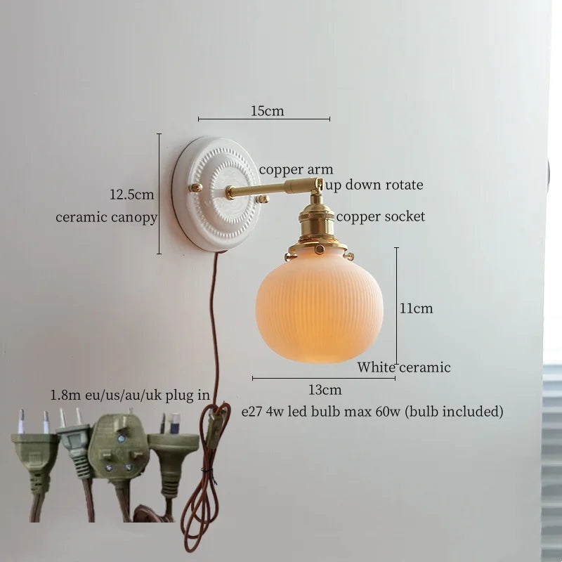 Striped Ceramic LED Wall Sconce: Modern Nordic Interior Light