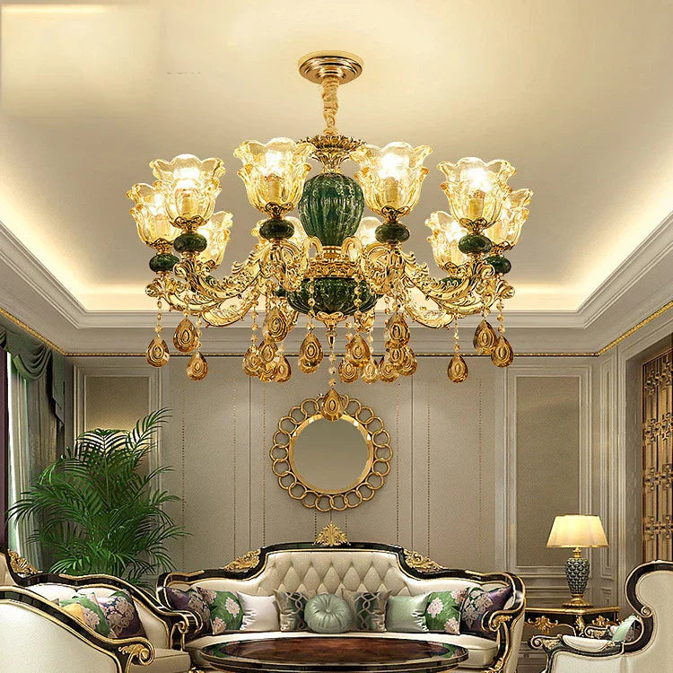 LED Crystal Ceramic Retro Ceiling Chandelier European Style Luxury Lamp