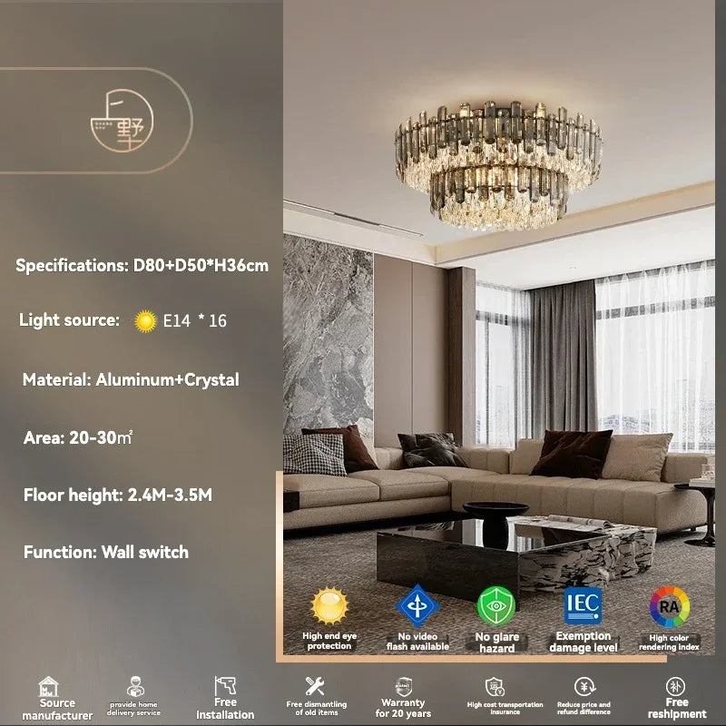 Gold Crystal Ceiling Chandelier: Luxury Modern LED Pendant for Home Décor