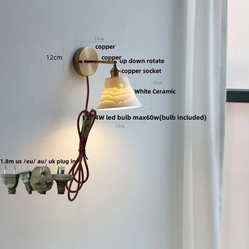 Nordic Ceramic LED Wall Light with Pull Chain Switch - Modern, Simple, Rotating