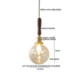 Walnut Glass Pendant Lamp: Nordic LED Hanging Light Fixture for Dining Room, Bedroom, Bar