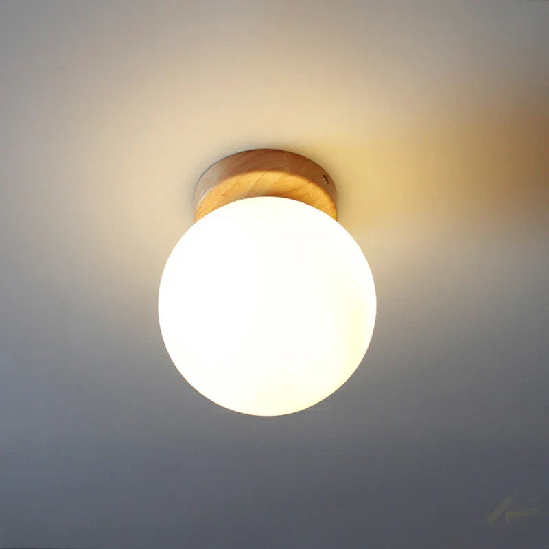 Glass Ball LED Ceiling Lamp on Wooden Pedestal