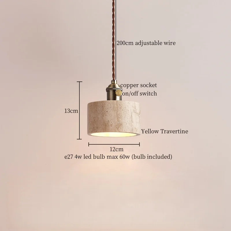Yellow Travertine LED Pendant Lamps - Wabi Sabi Home Decor & Lighting