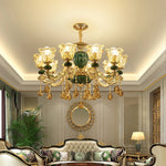 LED Crystal Ceramic Retro Ceiling Chandelier European Style Luxury Lamp