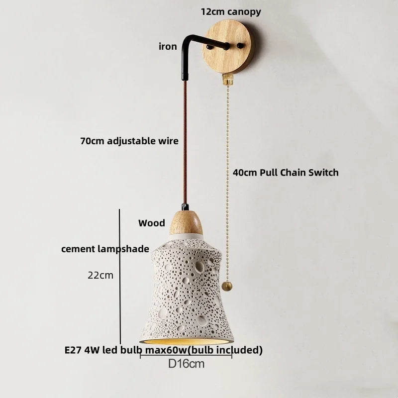 Afralia™ Loft Wood LED Wall Light with Pull Chain Switch for Home Decor