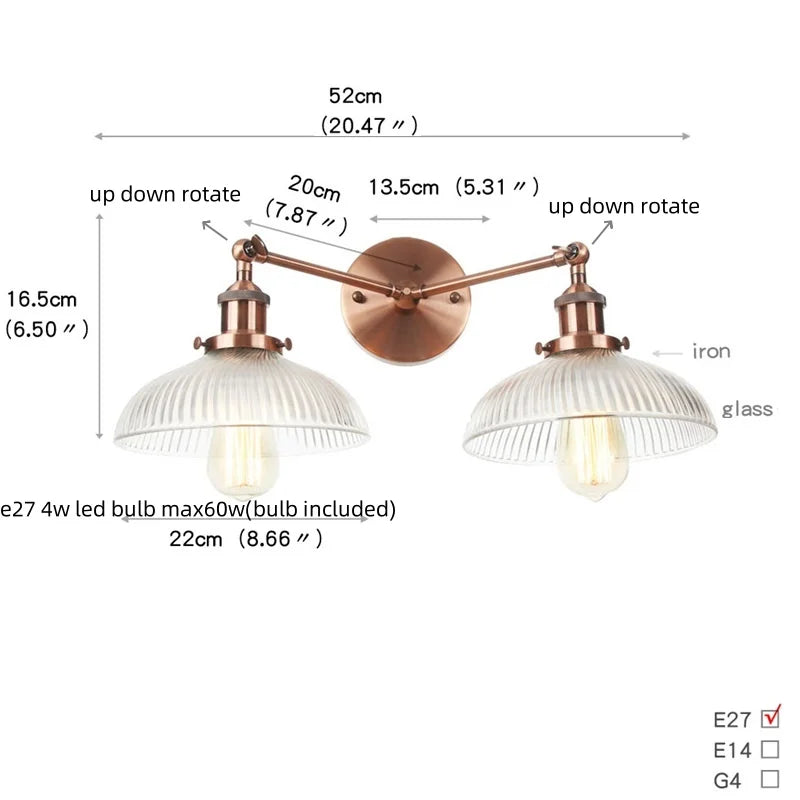 Vintage Loft Art Glass Wall Lamp - LED Study Aisle Bedside Light