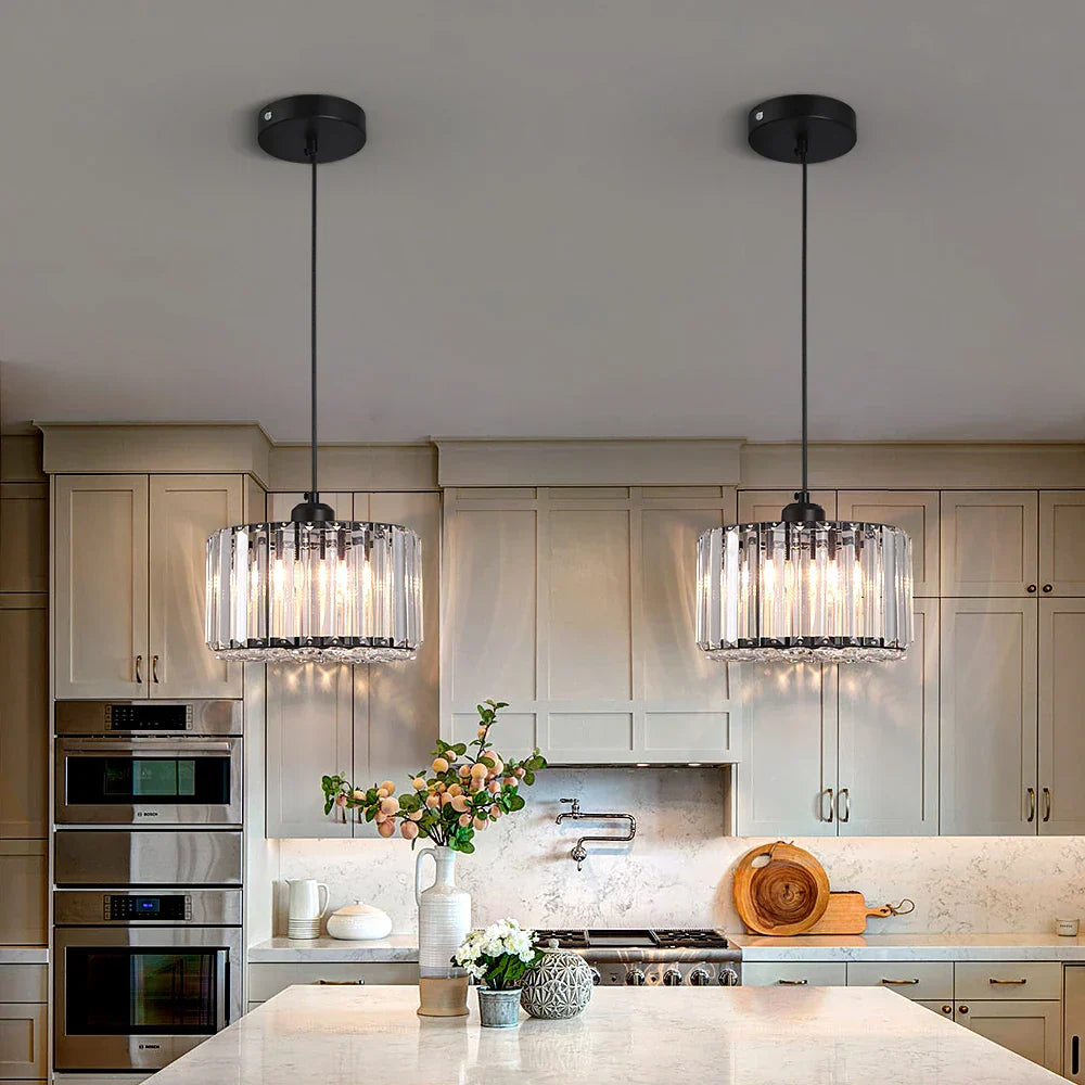 Mini Gold/Black Crystal Pendant Light: Modern Luxury Ceiling Hanging Lamp for Dining Room