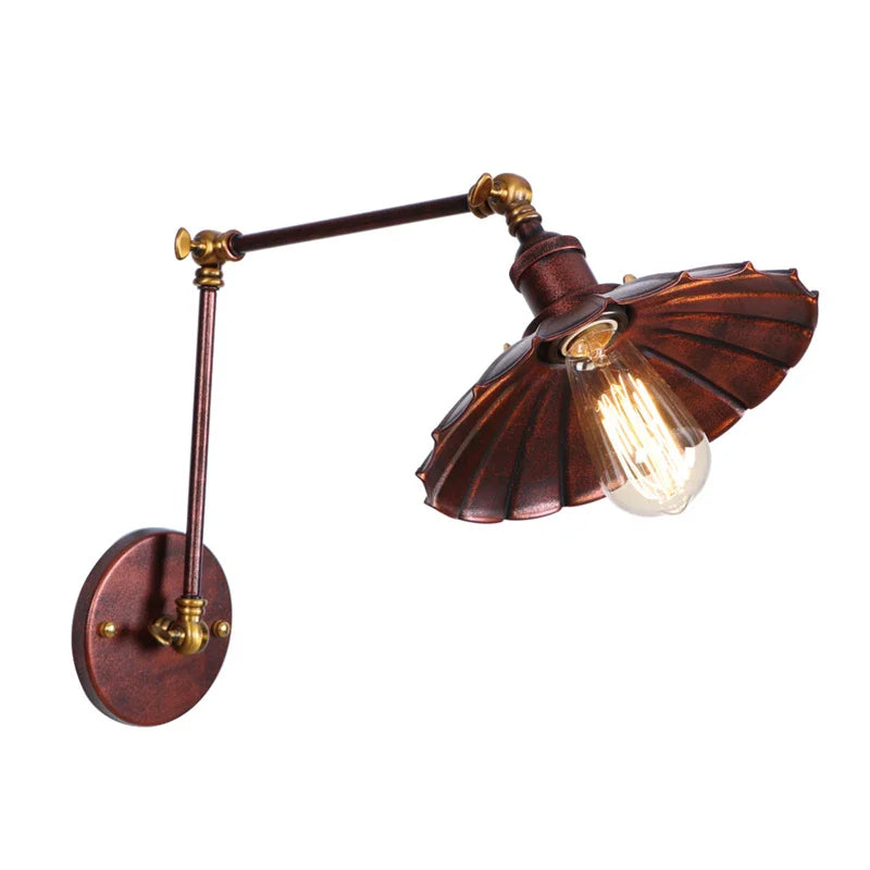 Rustic Iron LED Wall Sconce, Industrial Vintage Long Arm Stair Light Fixtures