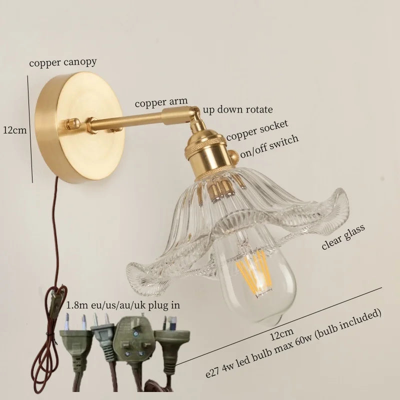 Nordic Glass LED Wall Lamps Copper Arm Wandlamp