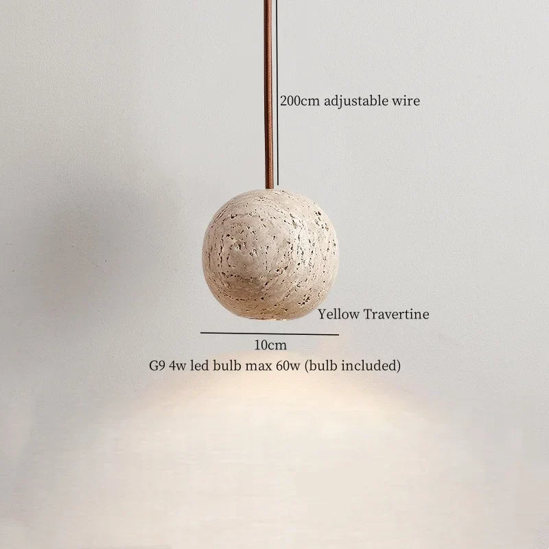 Yellow Travertine LED Pendant Lights with Long Arm Hanging Lamps