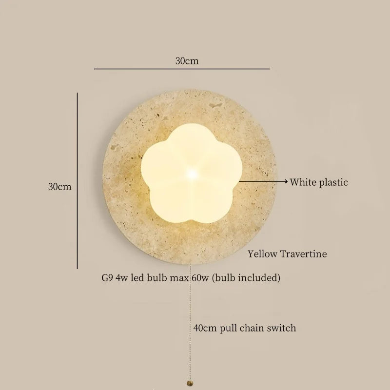 Afralia™ Modern Cotton LED Wall Lamp Pull Chain Switch Yellow Travertine Nordic Bedroom Living Room