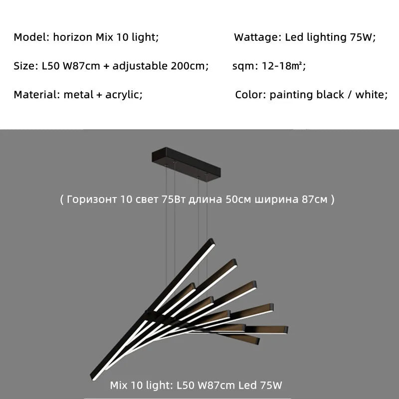 Modern Luxury LED Chandelier Adjustable Pendant Light Black/White Metal