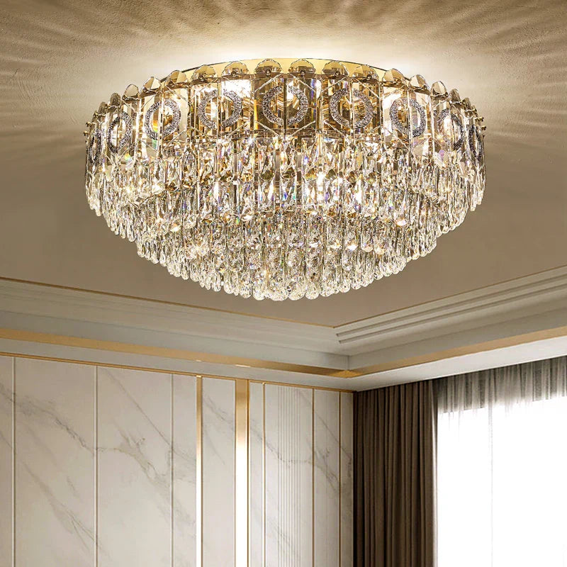 Crystal Ceiling Lamp: Modern Simple Golden Round Light for Living Room, Bedroom, Study