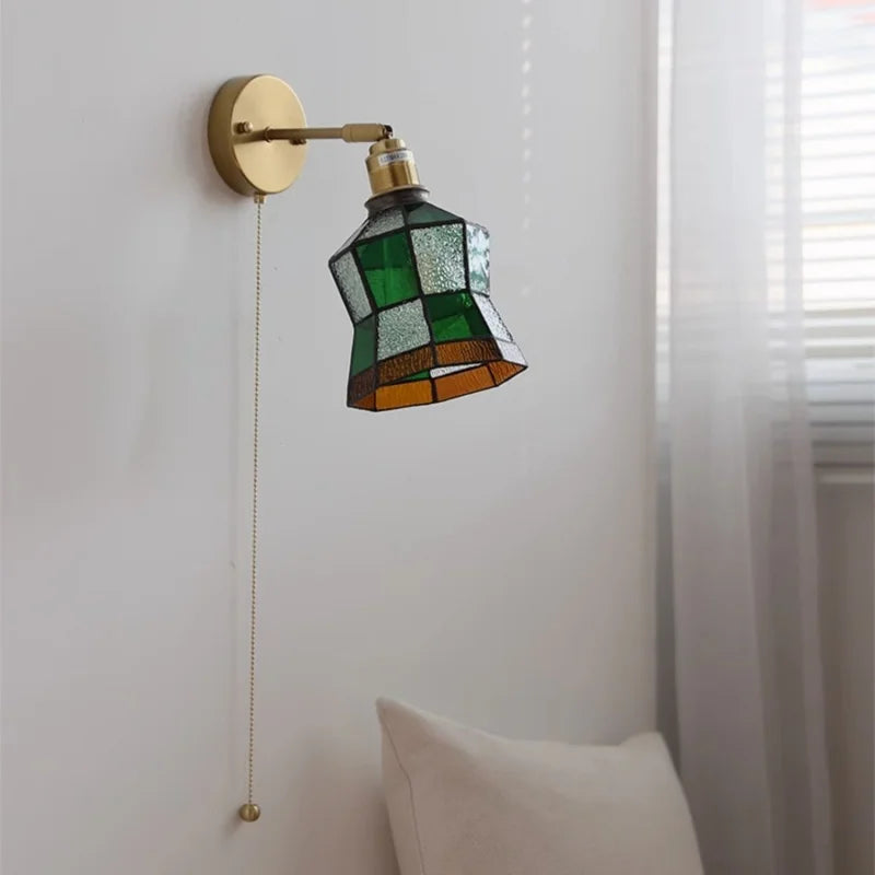 Tiffany Glass LED Wall Lamp with Pull Chain Switch