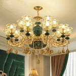 LED Crystal Ceramic Retro Ceiling Chandelier European Style Luxury Lamp