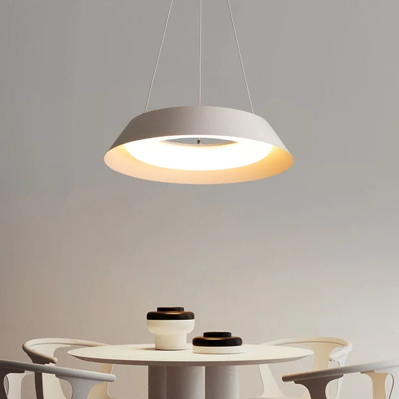 Modern White LED Pendant Light | Nordic Metal Ceiling Lamp | Dimmable Round Indoor Lighting