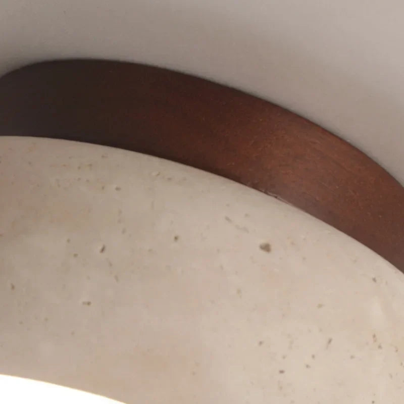 Natural Yellow Travertine Wood Canopy LED Ceiling Light - Nordic Modern Ellipse-Look