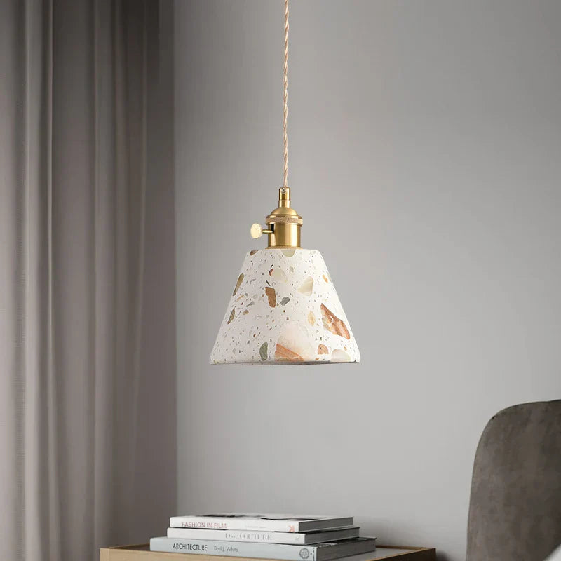 Afralia™ Terrazzo Stone LED Pendant Light Fixture Copper Socket for Modern Home Decor