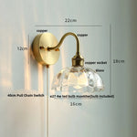 Clear Glass LED Wall Sconce Pull Chain Switch Modern Copper Bedside Lamp