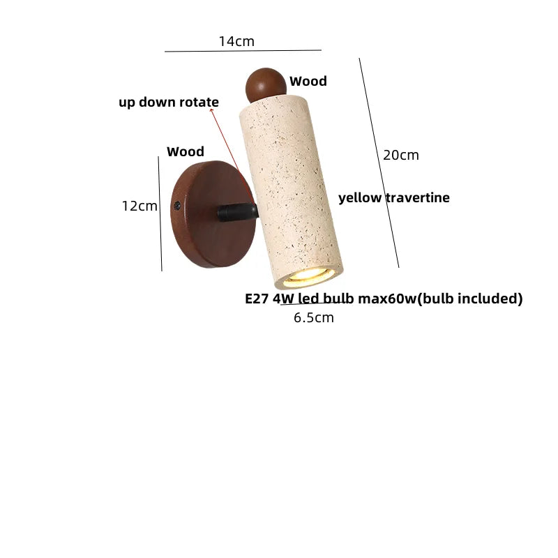 Nordic Modern Rotate LED Wall Lights Yellow Travertine Stone Wood Applique Murale