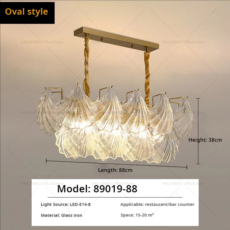 Pearl Crystal Chandelier for Dining Living Bedroom, Elegant French Shell Glass Light