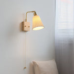 Nordic LED Wall Lights Pull Chain Switch Bedside Lamp Walnut Ash Glass Copper