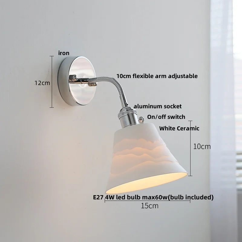 White Ceramic LED Wall Lights Adjustable Modern Bedside Lamp