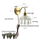 Vintage Crystal LED Wall Lights Pull Chain Switch Copper E14 Stair Fixtures