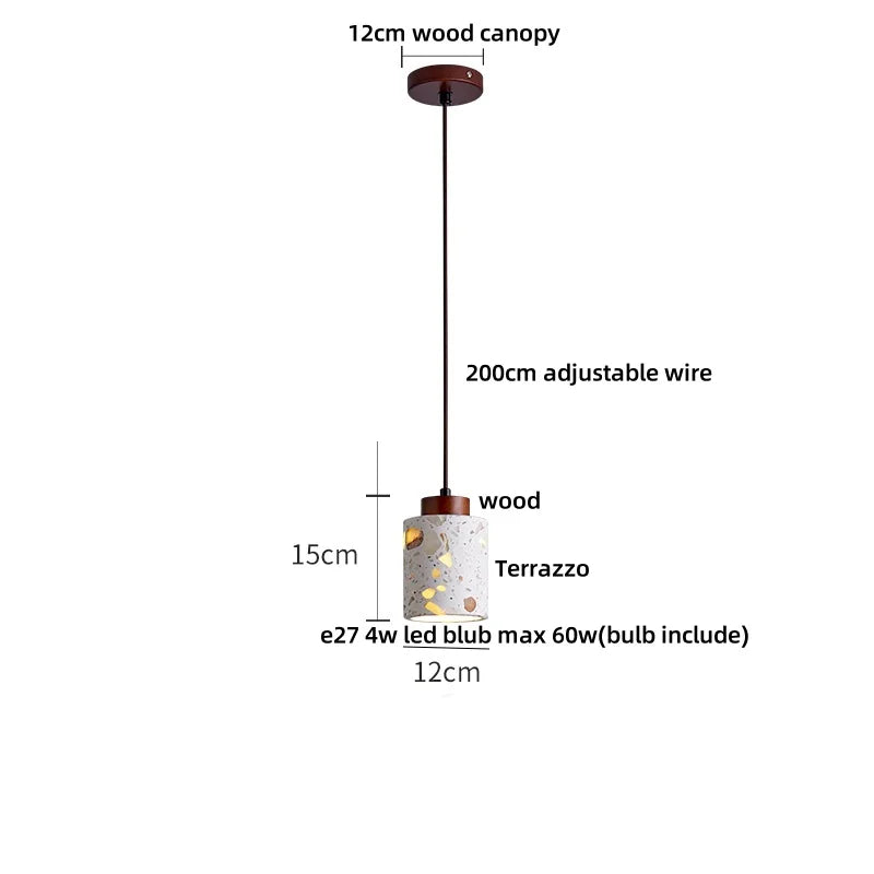 Afralia™ LED Terrazzo Pendant Lamp White Stone Wood Hanging Light