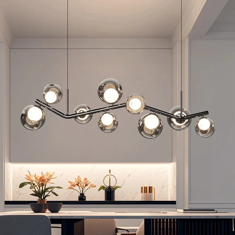Afralia™ Glass Globe Black Led Pendant Chandelier - Nordic Style Dining Room Decor