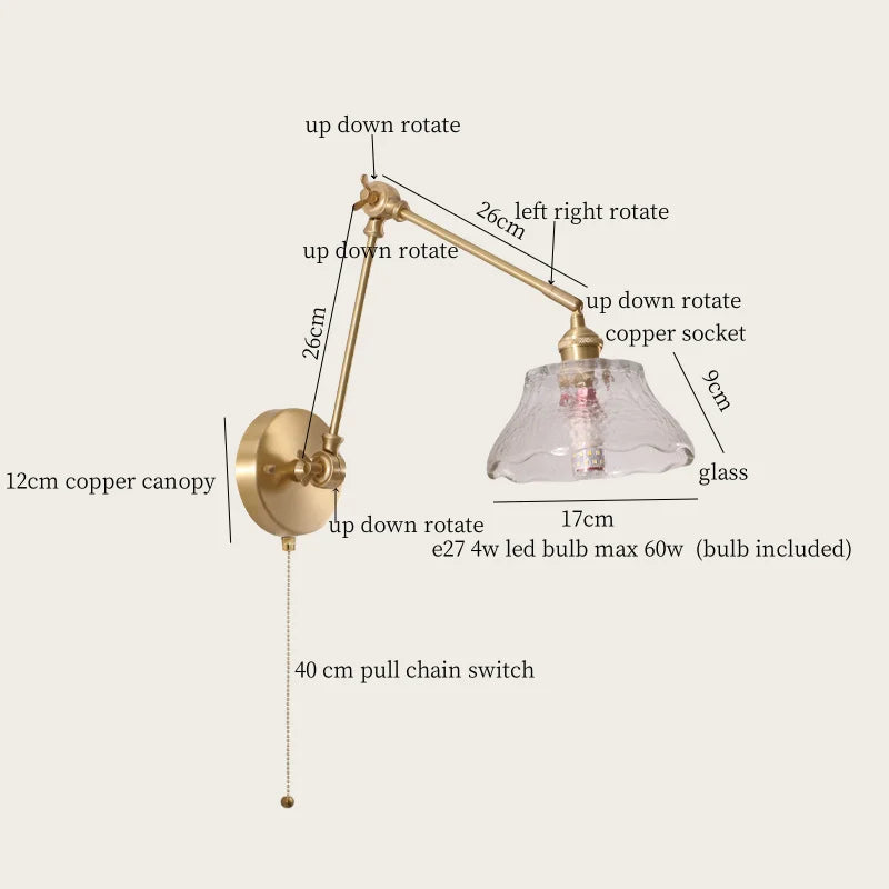 Afralia™ Cream Resin LED Wall Lights with Pull Chain Switch - Vintage Copper Bedside Lamp