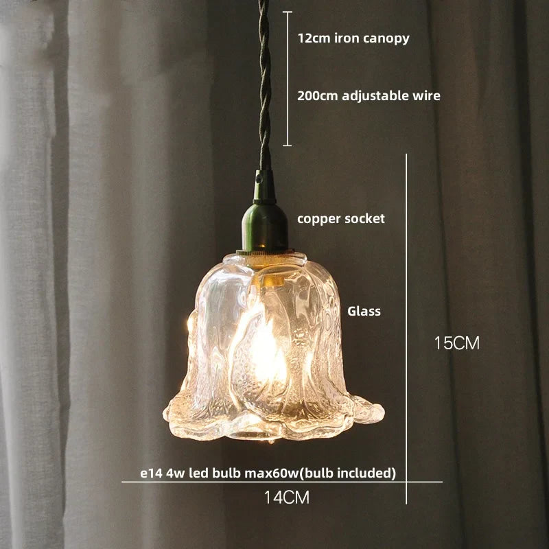 Afralia™ Pink Flower Glass LED Pendant Light Fixture, Modern Nordic Decor